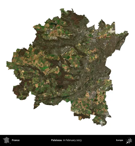 Palaiseau 'da. Fransa 'nın idari bölgesi, Şubat 2023' te çekilen Kopernik Nöbetçi karolarından oluşan bir uydu görüntüsüyle beyaza izole edildi.