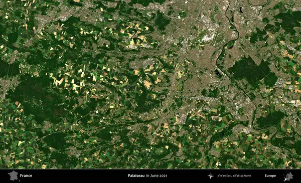 Palaiseau 'da. Copernicus Sentinel 'in Haziran 2021' de çekilmiş uydu görüntüsü üzerine Fransa 'nın idari bölgesi.