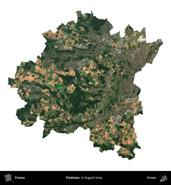 Palaiseau 'da. Fransa 'nın idari bölgesi, Ağustos 2024' te çekilen Kopernik Nöbetçi karolarından oluşan bir uydu görüntüsüyle beyaza izole edildi.