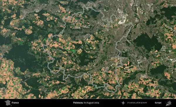 Palaiseau 'da. Copernicus Sentinel 'in Ağustos 2024' te çekilen uydu görüntüsünde Fransa 'nın idari bölgesinin ana hatları belirlendi.