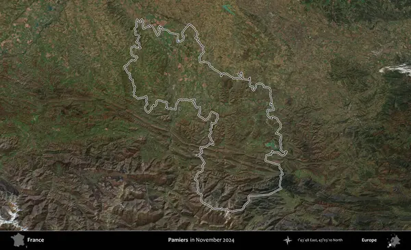Pamiers. Copernicus Sentinel 'in Kasım 2024' te çekilen uydu görüntüsünde Fransa 'nın idari bölgesinin ana hatlarını çizdim.