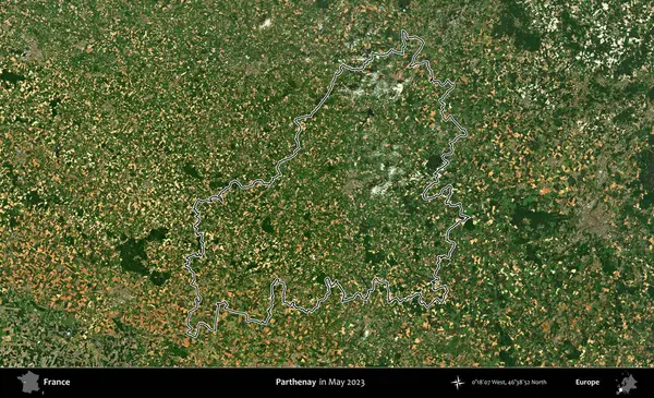 Parthenay. Mayıs 2023 'te çekilen Copernicus Sentinel karolarından oluşan bir uydu görüntüsünde Fransa' nın idari bölgesinin ana hatları belirlendi.