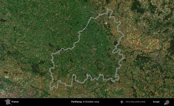 Parthenay. Copernicus Sentinel 'in Ekim 2024' te çekilen uydu görüntüsünde Fransa 'nın idari bölgesinin ana hatlarını çizdim.