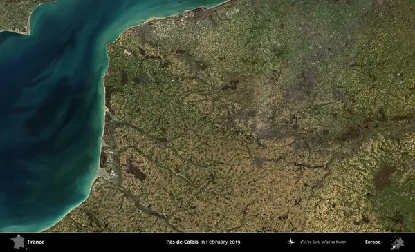Pas-de-Calais. Copernicus Sentinel 'in Şubat 2019' da çekilmiş uydu görüntüsü üzerine Fransa 'nın idari bölgesi