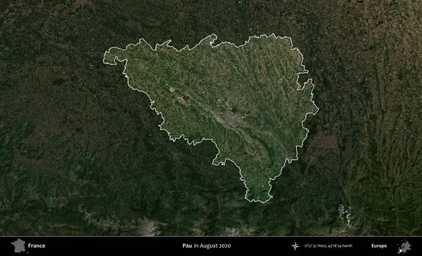 Pau. Fransa 'nın idari alanı, Ağustos 2020' de çekilen Kopernik Nöbetçi karolarından oluşan koyu renkli bir uydu görüntüsüyle vurgulandı ve özetlendi.