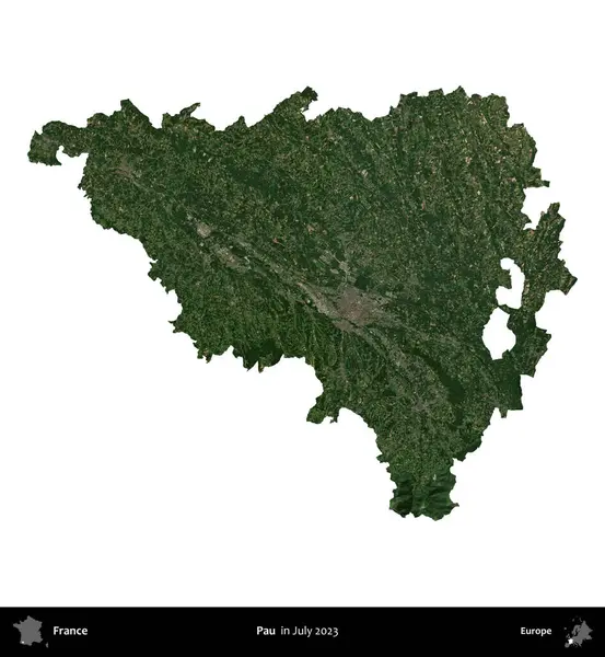 Pau. Fransa 'nın idari bölgesi, Temmuz 2023' te çekilen Kopernik Nöbetçi karolarından oluşan uydu görüntüsüyle beyaza izole edildi.