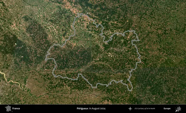 Perigueux. Copernicus Sentinel 'in Ağustos 2024' te çekilen uydu görüntüsünde Fransa 'nın idari bölgesinin ana hatları belirlendi.