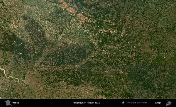 Perigueux. Copernicus Sentinel 'in Ağustos 2024' te çekilmiş uydu görüntüsü üzerine Fransa 'nın idari bölgesi.