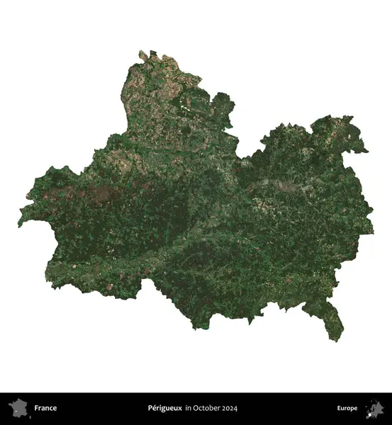 Perigueux. Fransa 'nın idari bölgesi, Ekim 2024' te çekilen Kopernik Nöbetçi karolarından oluşan uydu görüntüsüyle beyaza izole edildi.