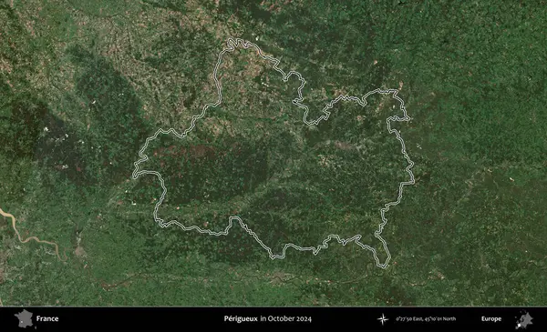 Perigueux. Copernicus Sentinel 'in Ekim 2024' te çekilen uydu görüntüsünde Fransa 'nın idari bölgesinin ana hatlarını çizdim.