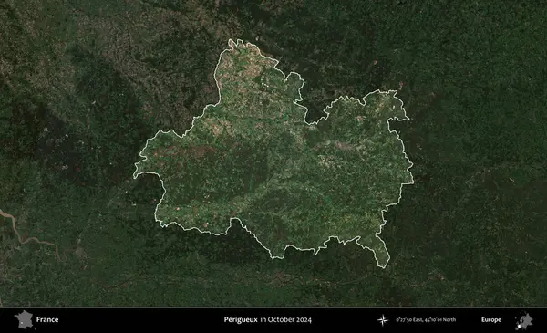 Perigueux. Fransa 'nın idari alanı, Ekim 2024' te çekilen Kopernik Nöbetçi karolarından oluşan koyu renkli bir uydu görüntüsü üzerinde vurgulandı ve özetlendi.