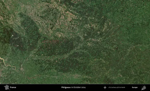 Perigueux. Copernicus Sentinel 'in Ekim 2024' te çekilmiş uydu görüntüsü üzerine Fransa 'nın idari bölgesi.