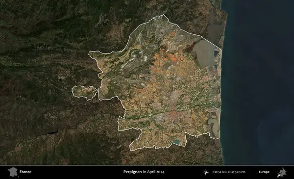 Perpignan. Fransa 'nın idari alanı, Nisan 2024' te çekilen Kopernik Nöbetçi karolarından oluşan koyu renkli bir uydu görüntüsü üzerinde vurgulandı ve özetlendi.
