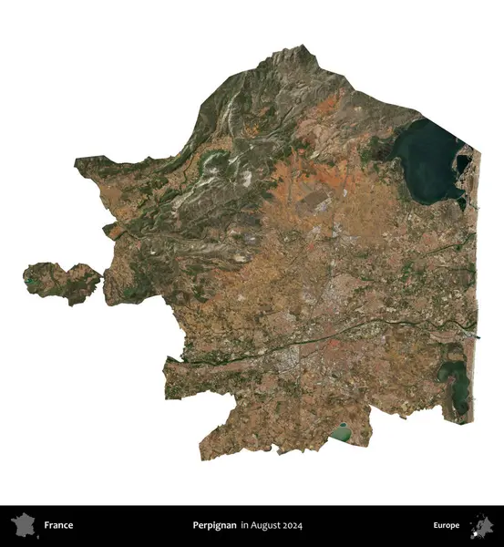 Perpignan. Fransa 'nın idari bölgesi, Ağustos 2024' te çekilen Kopernik Nöbetçi karolarından oluşan bir uydu görüntüsüyle beyaza izole edildi.
