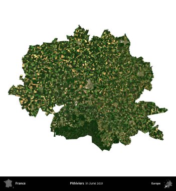 Pithivierlar. Fransa 'nın idari bölgesi, Haziran 2021' de çekilen Kopernik Nöbetçi karolarından oluşan bir uydu görüntüsüyle beyaza izole edildi.