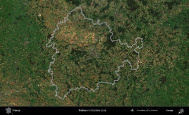 Poitiers. Copernicus Sentinel 'in Ekim 2024' te çekilen uydu görüntüsünde Fransa 'nın idari bölgesinin ana hatlarını çizdim.