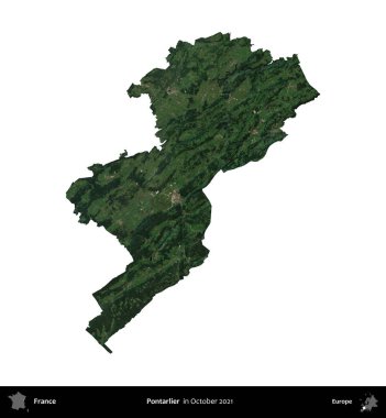 Pontarlier. Fransa 'nın idari bölgesi, Ekim 2021' de çekilen Kopernik Nöbetçi karolarından oluşan bir uydu görüntüsüyle beyaza izole edildi.