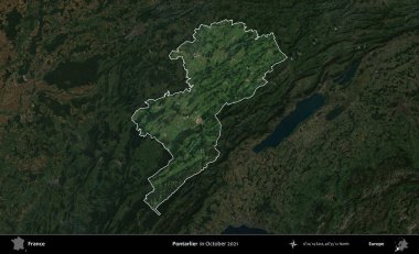 Pontarlier. Fransa 'nın idari alanı, Ekim 2021' de çekilen Kopernik Nöbetçi karolarından oluşan koyu renkli bir uydu görüntüsü üzerinde vurgulandı ve özetlendi.