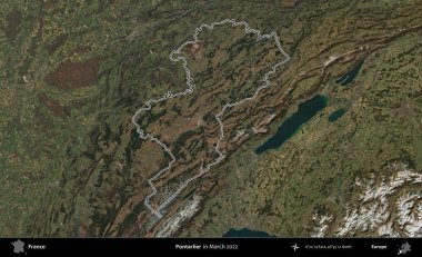 Pontarlier. Mart 2022 'de çekilen Copernicus Sentinel karolarından oluşan bir uydu görüntüsünde Fransa' nın idari bölgesinin ana hatları belirlendi.