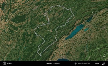 Pontarlier. Copernicus Sentinel 'in Temmuz 2022' de çekilen uydu görüntüsünde Fransa 'nın idari bölgesinin ana hatları belirlendi.