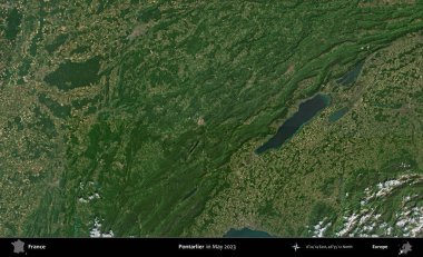 Pontarlier. Copernicus Sentinel 'in Mayıs 2023' te çekilmiş uydu görüntüsü üzerine Fransa 'nın idari bölgesi.