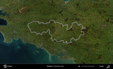 Pontivy. Copernicus Sentinel 'in Şubat 2020' de çekilen uydu görüntüsünde Fransa 'nın idari bölgesinin ana hatları belirlendi.