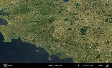 Pontivy. Mayıs 2020 'de Copernicus Sentinel karolarından oluşan bir uydu görüntüsü üzerine Fransa' nın idari bölgesi
