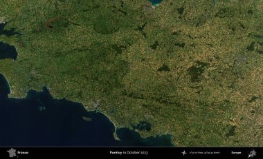 Pontivy. Copernicus Sentinel 'in Ekim 2023' te çekilmiş uydu görüntüsü üzerine Fransa 'nın idari bölgesi.