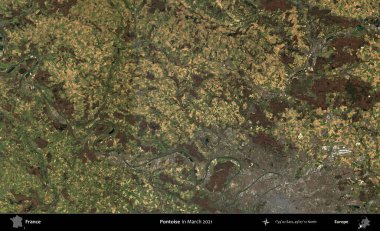 Pontoise. Copernicus Sentinel 'in Mart 2021' de çekilmiş uydu görüntüsü üzerine Fransa 'nın idari bölgesi.