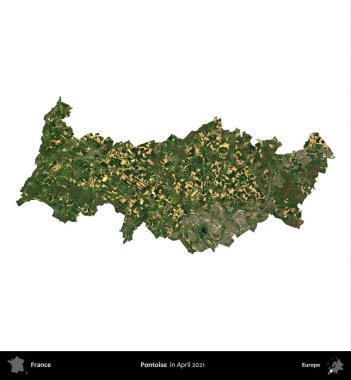 Pontoise. Fransa 'nın idari bölgesi, Nisan 2021' de çekilen Kopernik Nöbetçi karolarından oluşan bir uydu görüntüsü ile beyaza izole edildi.