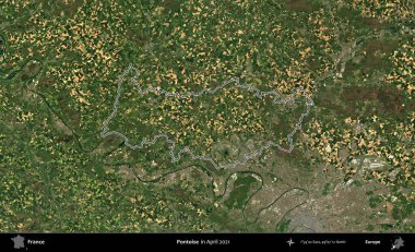 Pontoise. Copernicus Sentinel 'in Nisan 2021' de çekilen uydu görüntüsünde Fransa 'nın idari bölgesinin ana hatları belirlendi.