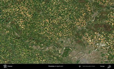 Pontoise. Copernicus Sentinel 'in Nisan 2021' de çekilmiş uydu görüntüsü üzerine Fransa 'nın idari bölgesi.