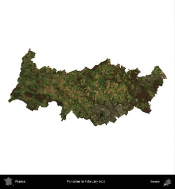 Pontoise. Fransa 'nın idari bölgesi, Şubat 2023' te çekilen Kopernik Nöbetçi karolarından oluşan bir uydu görüntüsüyle beyaza izole edildi.