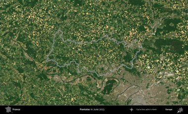 Pontoise. Haziran 2023 'te çekilen Copernicus Sentinel karolarından oluşan bir uydu görüntüsünde Fransa' nın idari bölgesinin ana hatları belirlendi.