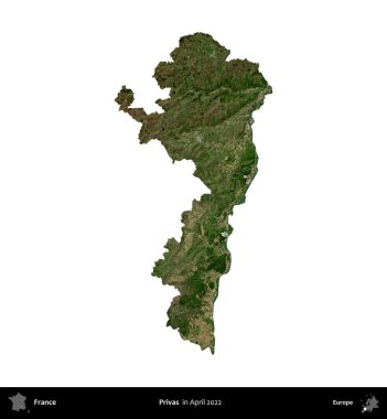 Askerler. Fransa 'nın idari bölgesi, Nisan 2022' de çekilen Kopernik Nöbetçi karolarından oluşan bir uydu görüntüsüyle beyaza izole edildi.