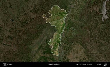 Askerler. Fransa 'nın idari alanı, Nisan 2022' de çekilen Kopernik Nöbetçi karolarından oluşan koyu renkli bir uydu görüntüsü üzerinde vurgulandı ve özetlendi.