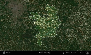 Provins. Fransa 'nın idari alanı, Mayıs 2023' te çekilen Kopernik Nöbetçi karolarından oluşan koyu renkli bir uydu görüntüsüyle vurgulandı ve özetlendi.