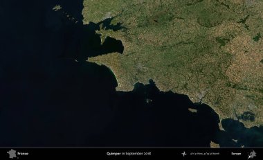 Quimper. Copernicus Sentinel 'in Eylül 2018' de çekilmiş uydu görüntüsü üzerine Fransa 'nın idari bölgesi.