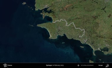 Quimper. Copernicus Sentinel 'in Şubat 2023' te çekilen uydu görüntüsünde Fransa 'nın idari bölgesinin ana hatları belirlendi.