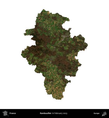 Rambouillet. Fransa 'nın idari bölgesi, Şubat 2023' te çekilen Kopernik Nöbetçi karolarından oluşan bir uydu görüntüsüyle beyaza izole edildi.