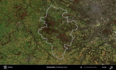 Rambouillet. Copernicus Sentinel 'in Şubat 2023' te çekilen uydu görüntüsünde Fransa 'nın idari bölgesinin ana hatları belirlendi.