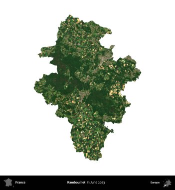 Rambouillet. Fransa 'nın idari bölgesi, Haziran 2023' te çekilen Kopernik Nöbetçi karolarından oluşan bir uydu görüntüsüyle beyaza izole edildi.