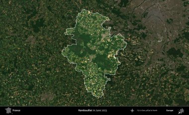 Rambouillet. Fransa 'nın idari alanı, Haziran 2023' te çekilen Kopernik Nöbetçi karolarından oluşan koyu renkli bir uydu görüntüsüyle vurgulandı ve özetlendi.