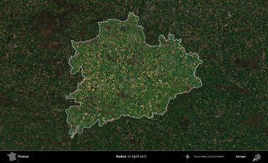 Redon. Fransa 'nın idari alanı, Nisan 2017' de çekilen Kopernik Nöbetçi karolarından oluşan koyu renkli bir uydu görüntüsü üzerinde vurgulandı ve özetlendi.