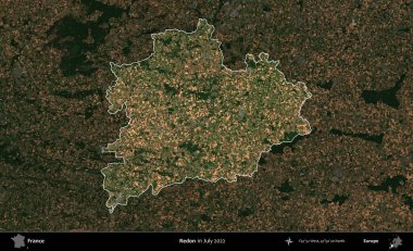 Redon. Fransa 'nın idari alanı, Temmuz 2022' de çekilen Kopernik Nöbetçi karolarından oluşan koyu renkli bir uydu görüntüsüyle vurgulandı ve özetlendi.