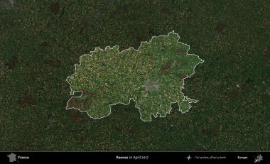 Rennes. Fransa 'nın idari alanı, Nisan 2017' de çekilen Kopernik Nöbetçi karolarından oluşan koyu renkli bir uydu görüntüsü üzerinde vurgulandı ve özetlendi.