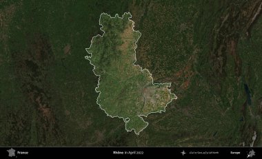 Rhone. Fransa 'nın idari alanı, Nisan 2022' de çekilen Kopernik Nöbetçi karolarından oluşan koyu renkli bir uydu görüntüsü üzerinde vurgulandı ve özetlendi.