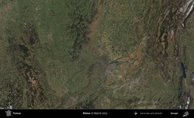 Rhone. Copernicus Sentinel 'in Mart 2025' te çekilmiş uydu görüntüsü üzerine Fransa 'nın idari bölgesi.