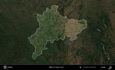 Riom. Fransa 'nın idari alanı, Ağustos 2023' te çekilen Kopernik Nöbetçi karolarından oluşan koyu renkli bir uydu görüntüsüyle vurgulandı ve özetlendi.