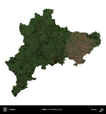 Riom. Fransa 'nın idari bölgesi, Ekim 2024' te çekilen Kopernik Nöbetçi karolarından oluşan uydu görüntüsüyle beyaza izole edildi.